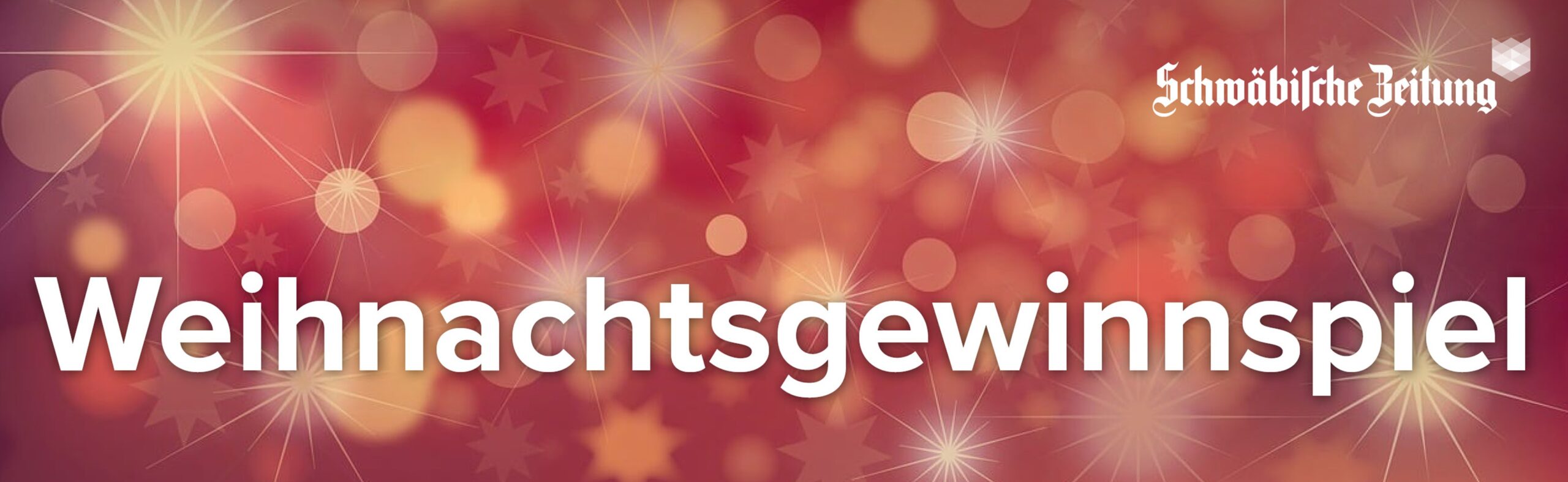 Banner 'Weihnachtsgewinnspiel' der Schwäbischen Zeitung mit festlichem Sternenhintergrund in Rot- und Goldtönen