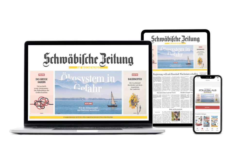 Digitale Ausgabe der Schwäbischen Zeitung auf einem Smartphone, Tablet und PC als E-Paper geöffnet.