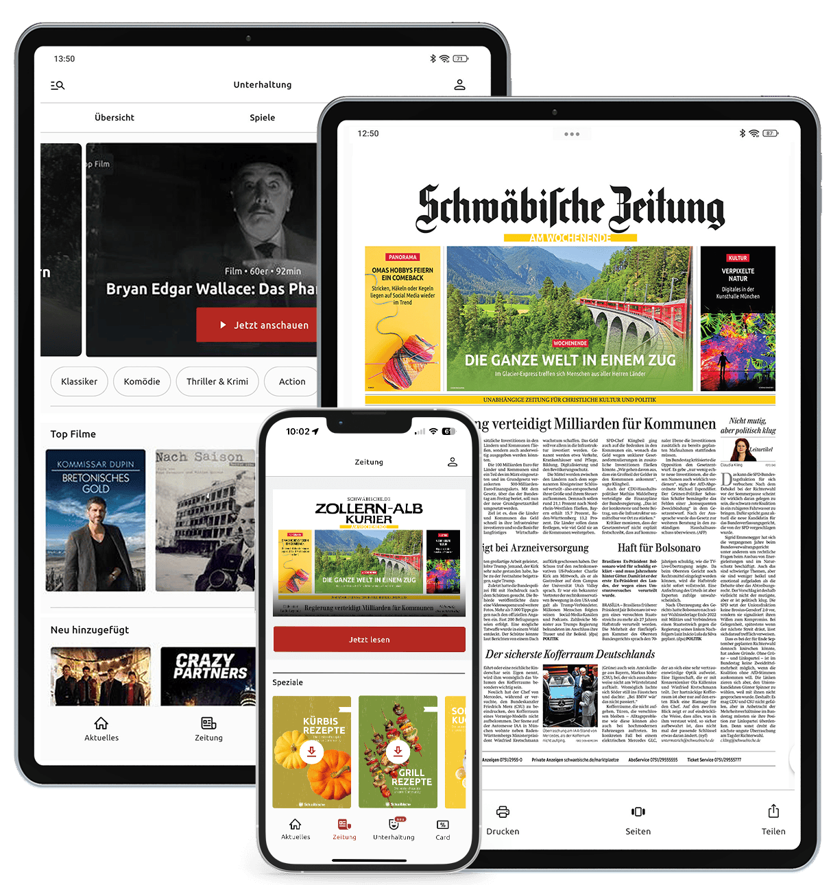Schwäbische Zeitung und Zollern-Alb-Kurier: Digitale Zeitung lesen, Filme streamen & 200€ Barpämie oder gratis Tablet sichern!